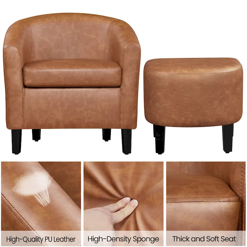 Fauteuil Club en Similicuir et Son Repose-pieds
