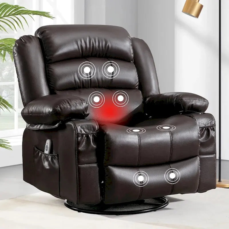 Fauteuil inclinable, pivotant et à bascule manuel avec massage et chauffage