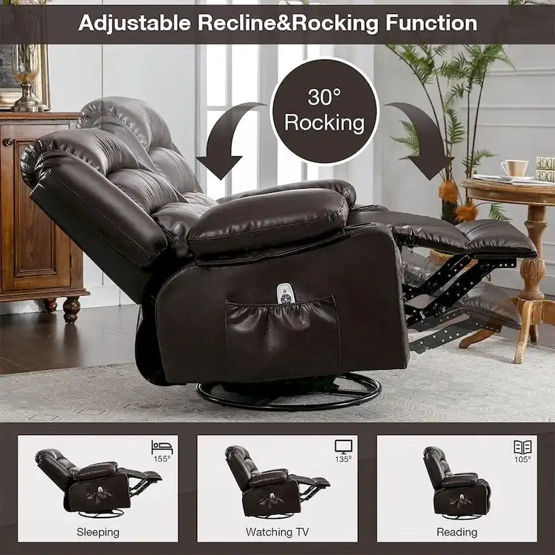 Fauteuil inclinable, pivotant et à bascule manuel avec massage et chauffage
