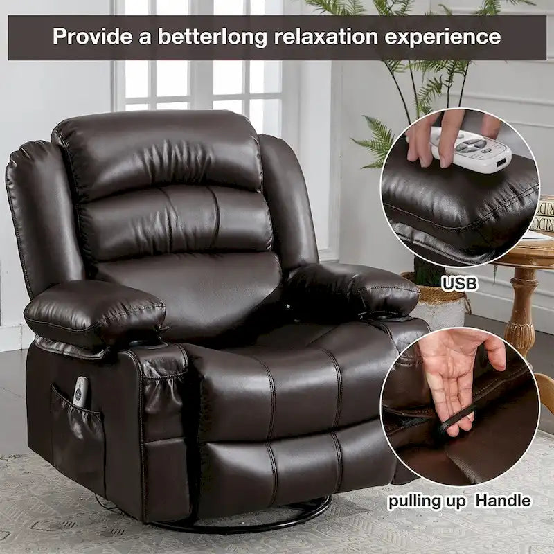 Fauteuil inclinable, pivotant et à bascule manuel avec massage et chauffage