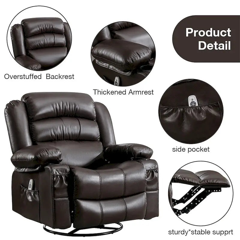 Fauteuil inclinable, pivotant et à bascule manuel avec massage et chauffage