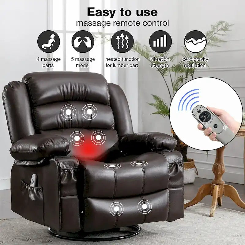 Fauteuil inclinable, pivotant et à bascule manuel avec massage et chauffage