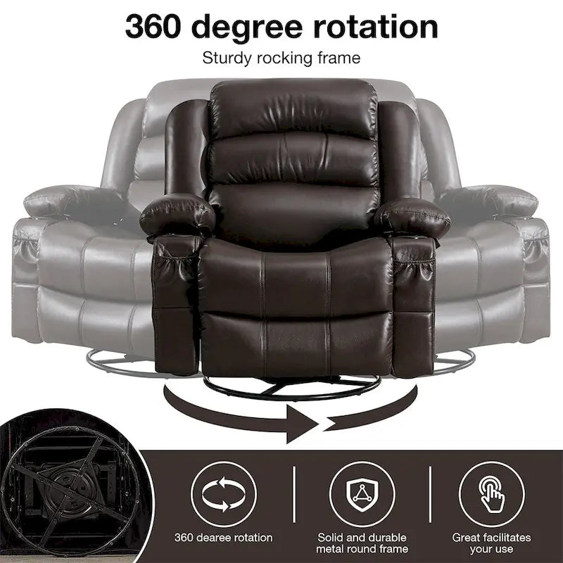 Fauteuil inclinable, pivotant et à bascule manuel avec massage et chauffage