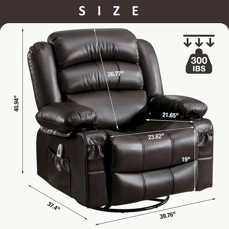 Fauteuil inclinable, pivotant et à bascule manuel avec massage et chauffage