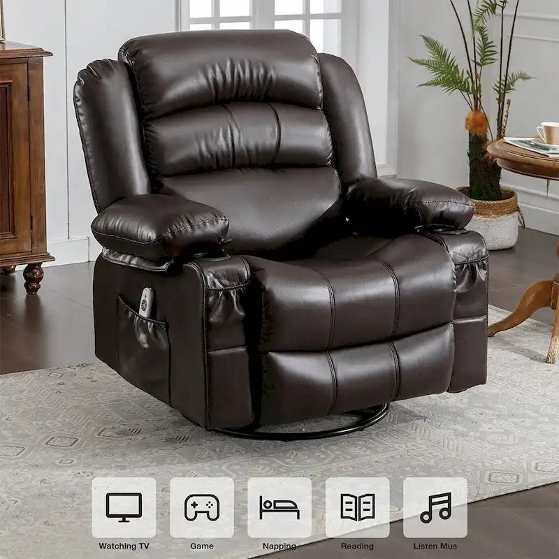 Fauteuil inclinable, pivotant et à bascule manuel avec massage et chauffage