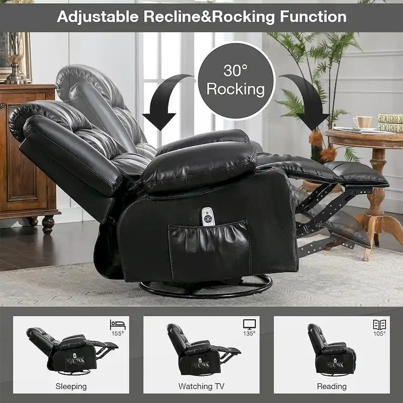 Fauteuil inclinable, pivotant et à bascule manuel avec massage et chauffage