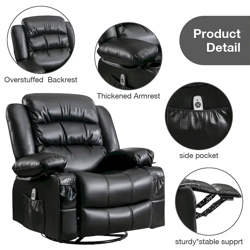 Fauteuil inclinable, pivotant et à bascule manuel avec massage et chauffage