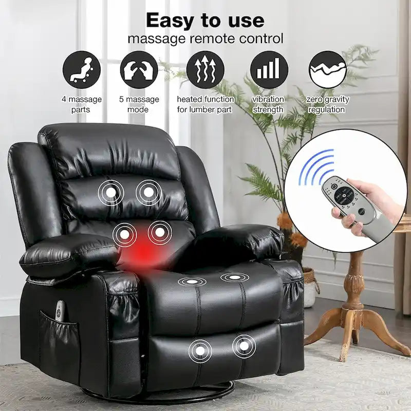 Fauteuil inclinable, pivotant et à bascule manuel avec massage et chauffage