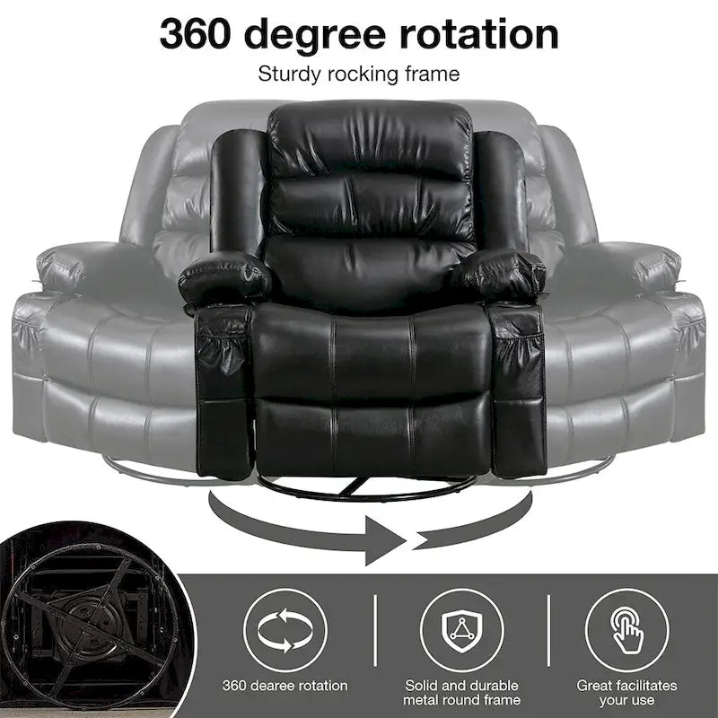 Fauteuil inclinable, pivotant et à bascule manuel avec massage et chauffage