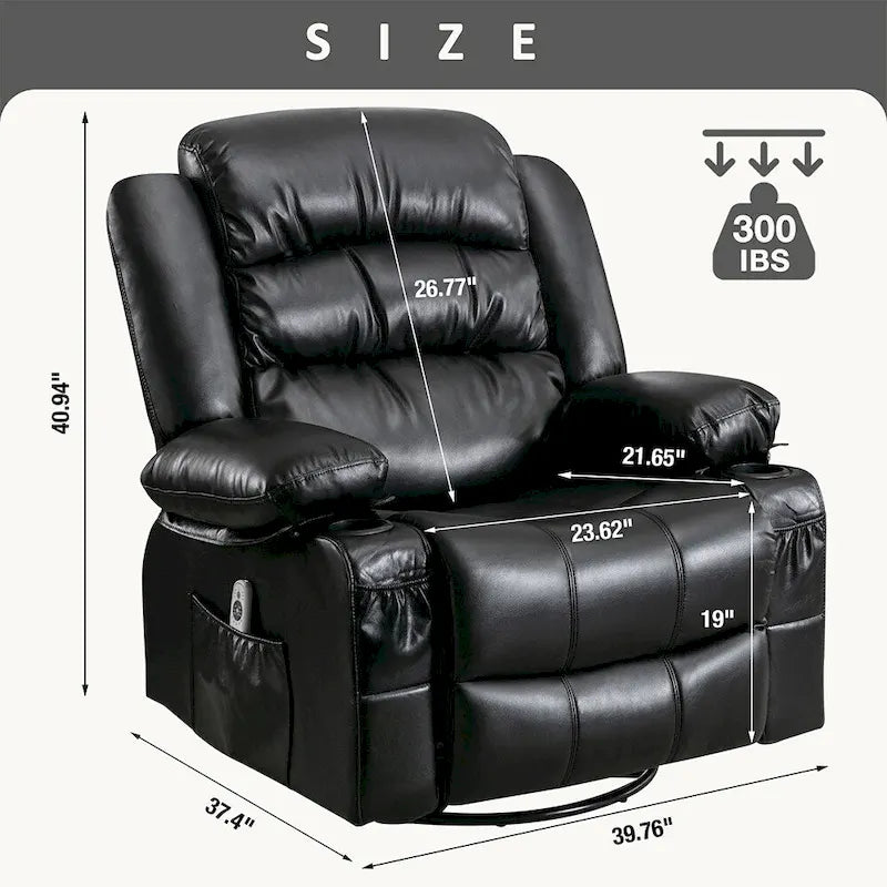 Fauteuil inclinable, pivotant et à bascule manuel avec massage et chauffage