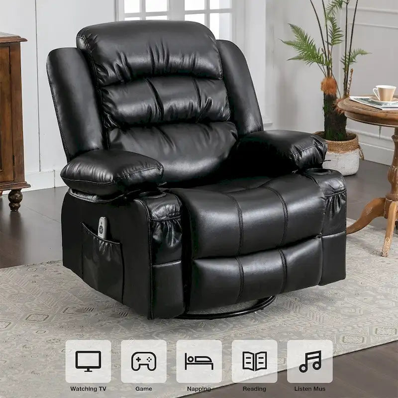 Fauteuil inclinable, pivotant et à bascule manuel avec massage et chauffage