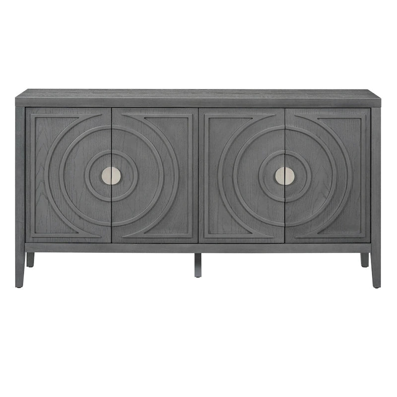 Bahut rétro avec portes à rainures circulaires et poignées rondes en métal – 60L x 16P x 32H