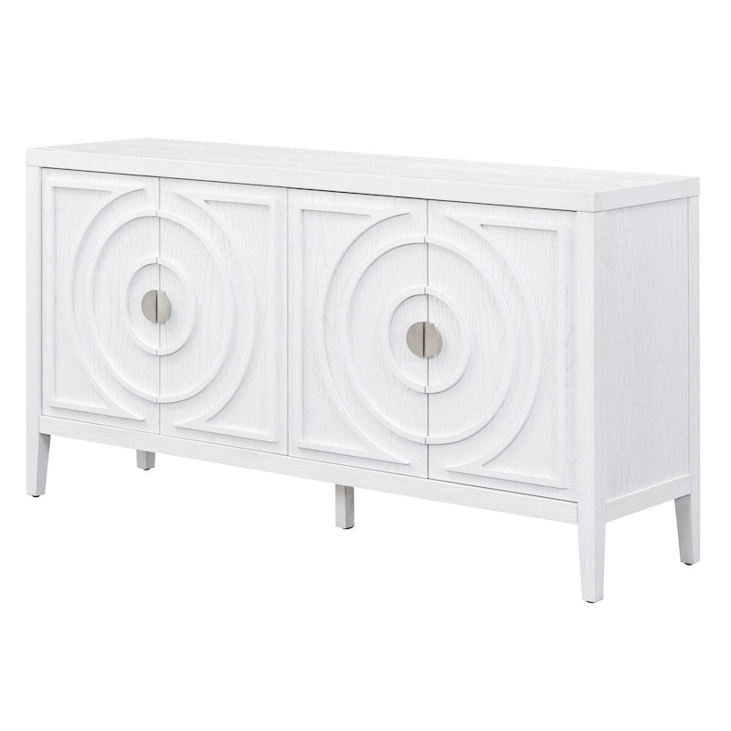 Bahut rétro avec portes à rainures circulaires et poignées rondes en métal – 60L x 16P x 32H
