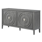 Bahut rétro avec portes à rainures circulaires et poignées rondes en métal – 60L x 16P x 32H