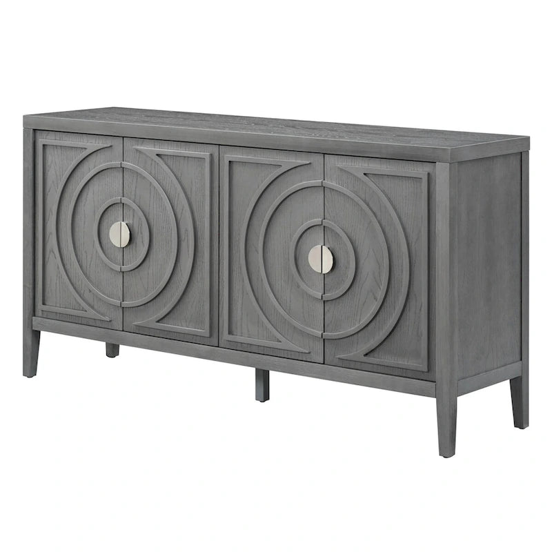 Bahut rétro avec portes à rainures circulaires et poignées rondes en métal – 60L x 16P x 32H