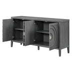 Bahut rétro avec portes à rainures circulaires et poignées rondes en métal – 60L x 16P x 32H