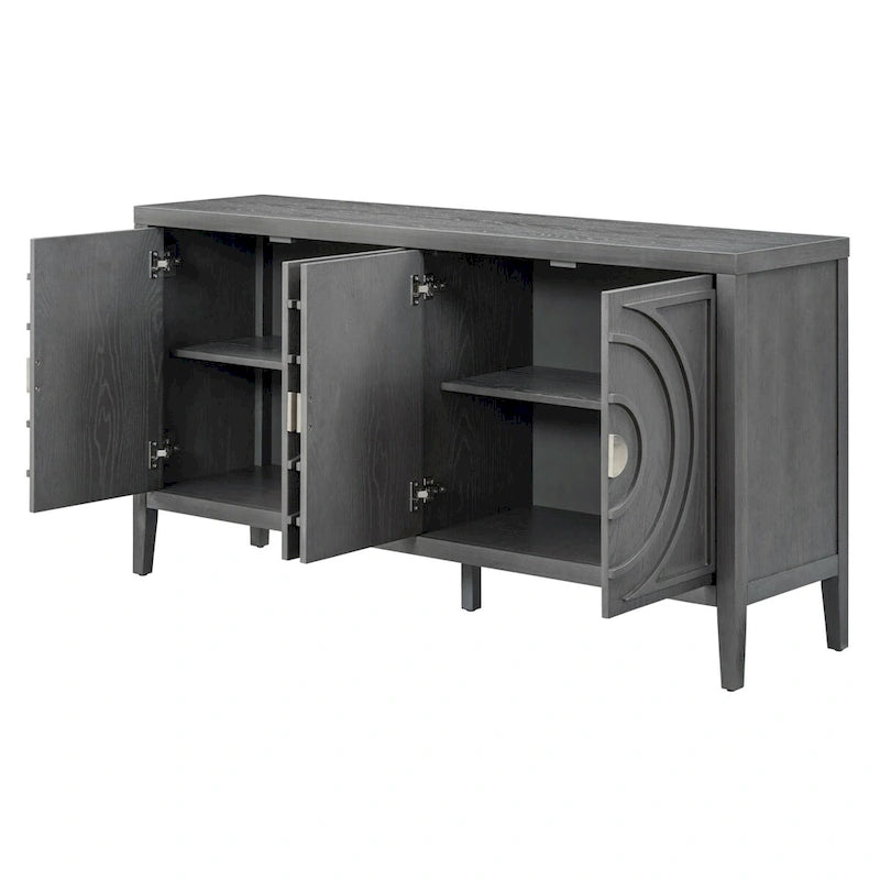 Bahut rétro avec portes à rainures circulaires et poignées rondes en métal – 60L x 16P x 32H