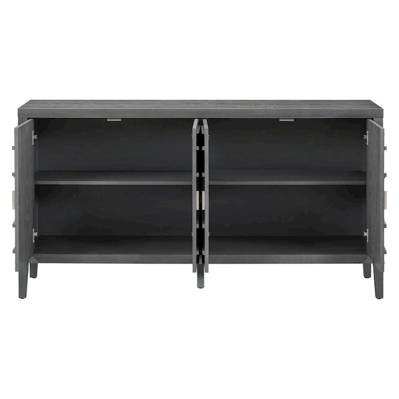 Bahut rétro avec portes à rainures circulaires et poignées rondes en métal – 60L x 16P x 32H