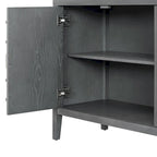 Bahut rétro avec portes à rainures circulaires et poignées rondes en métal – 60L x 16P x 32H