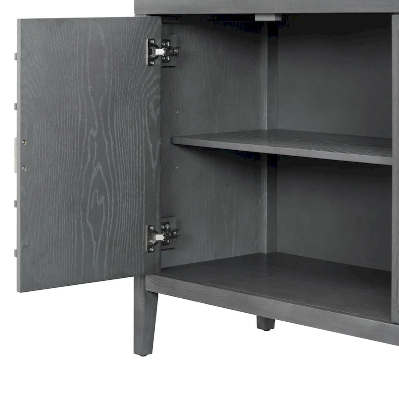 Bahut rétro avec portes à rainures circulaires et poignées rondes en métal – 60L x 16P x 32H