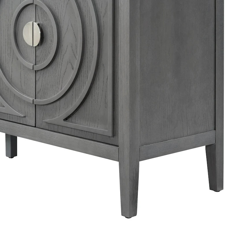 Bahut rétro avec portes à rainures circulaires et poignées rondes en métal – 60L x 16P x 32H