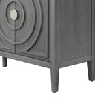 Bahut rétro avec portes à rainures circulaires et poignées rondes en métal – 60L x 16P x 32H