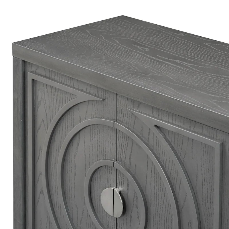 Bahut rétro avec portes à rainures circulaires et poignées rondes en métal – 60L x 16P x 32H