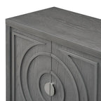 Bahut rétro avec portes à rainures circulaires et poignées rondes en métal – 60L x 16P x 32H
