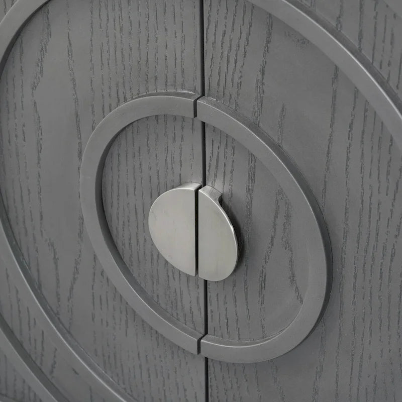 Bahut rétro avec portes à rainures circulaires et poignées rondes en métal – 60L x 16P x 32H