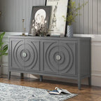 Bahut rétro avec portes à rainures circulaires et poignées rondes en métal – 60L x 16P x 32H