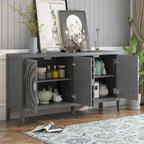 Bahut rétro avec portes à rainures circulaires et poignées rondes en métal – 60L x 16P x 32H
