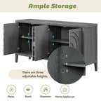 Bahut rétro avec portes à rainures circulaires et poignées rondes en métal – 60L x 16P x 32H