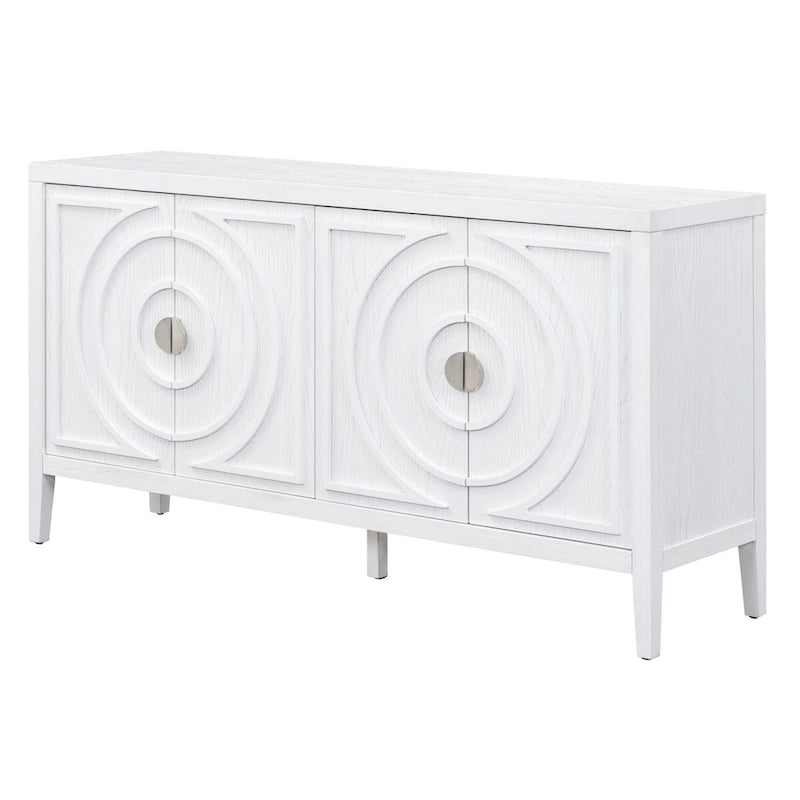 Bahut rétro avec portes à rainures circulaires et poignées rondes en métal – 60L x 16P x 32H
