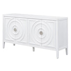 Bahut rétro avec portes à rainures circulaires et poignées rondes en métal – 60L x 16P x 32H