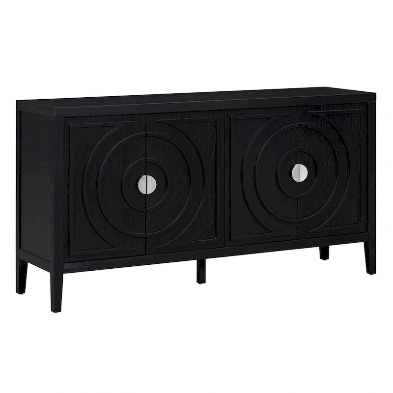 Bahut rétro avec portes à rainures circulaires et poignées rondes en métal – 60L x 16P x 32H