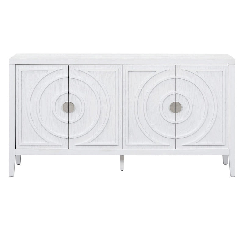 Bahut rétro avec portes à rainures circulaires et poignées rondes en métal – 60L x 16P x 32H