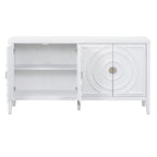 Bahut rétro avec portes à rainures circulaires et poignées rondes en métal – 60L x 16P x 32H