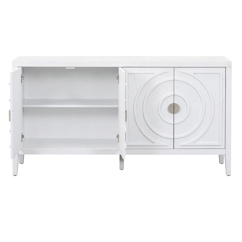Bahut rétro avec portes à rainures circulaires et poignées rondes en métal – 60L x 16P x 32H