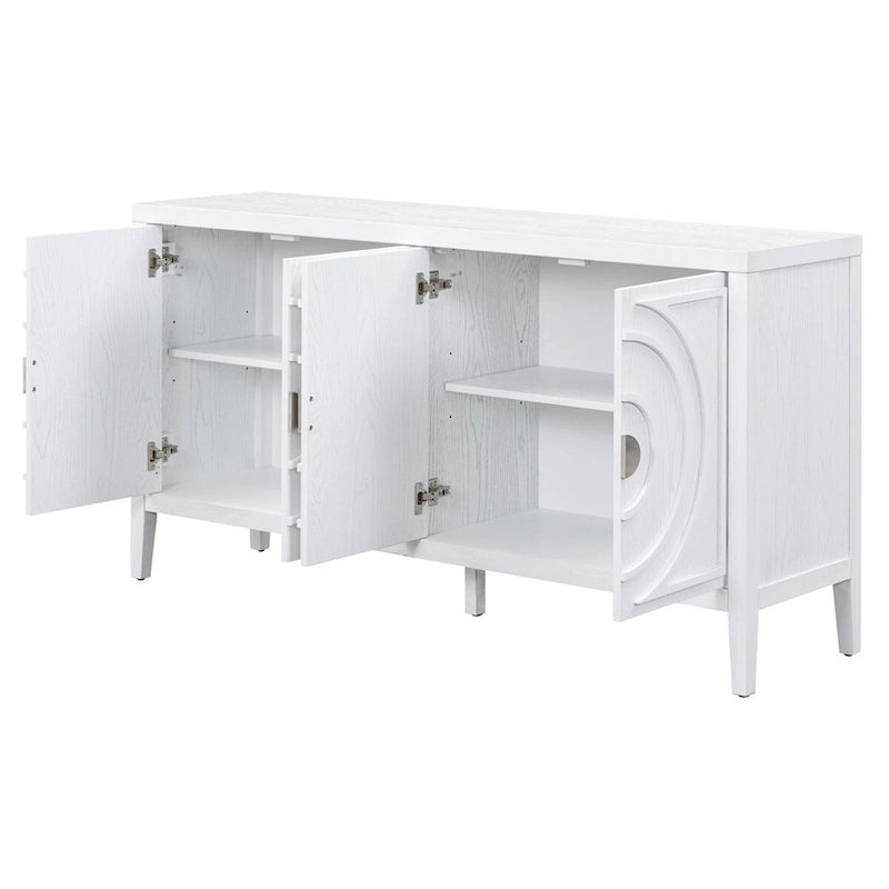 Bahut rétro avec portes à rainures circulaires et poignées rondes en métal – 60L x 16P x 32H