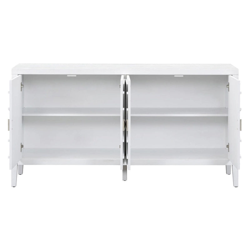 Bahut rétro avec portes à rainures circulaires et poignées rondes en métal – 60L x 16P x 32H