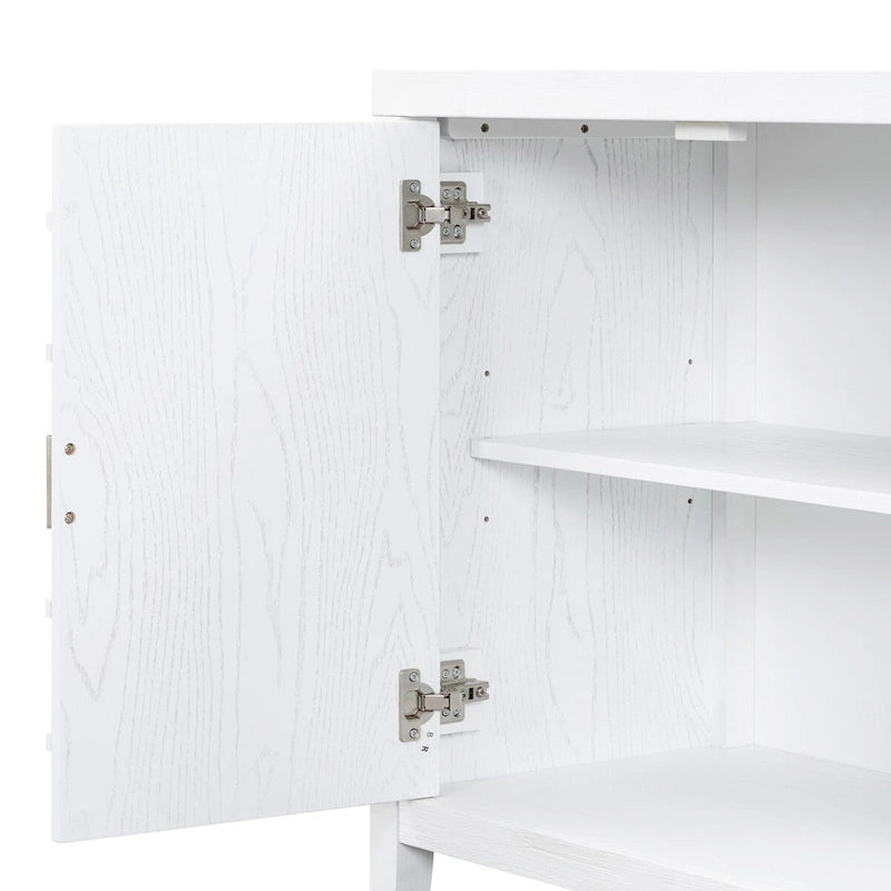 Bahut rétro avec portes à rainures circulaires et poignées rondes en métal – 60L x 16P x 32H