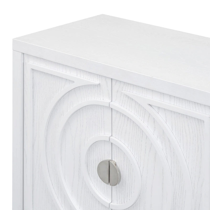 Bahut rétro avec portes à rainures circulaires et poignées rondes en métal – 60L x 16P x 32H