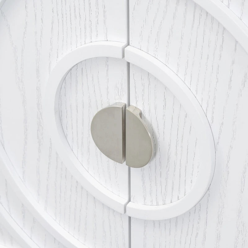 Bahut rétro avec portes à rainures circulaires et poignées rondes en métal – 60L x 16P x 32H