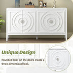 Bahut rétro avec portes à rainures circulaires et poignées rondes en métal – 60L x 16P x 32H