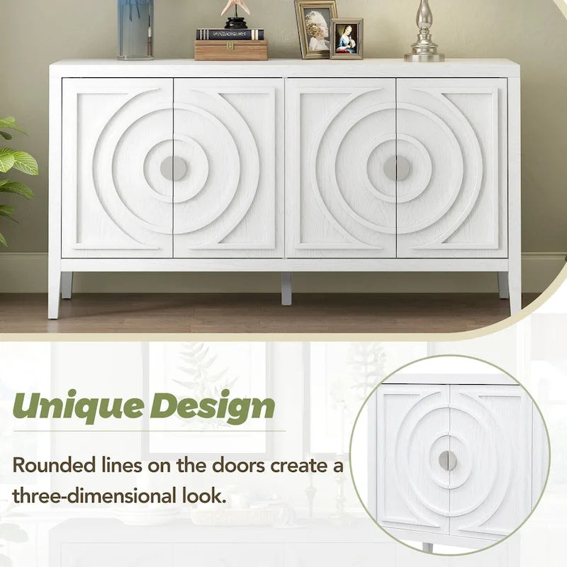 Bahut rétro avec portes à rainures circulaires et poignées rondes en métal – 60L x 16P x 32H