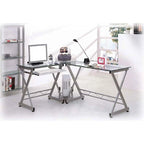 Bureau d'angle en verre trempé en L