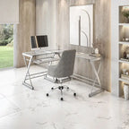 Bureau d'angle en verre trempé en L