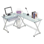 Bureau d'angle en verre trempé en L