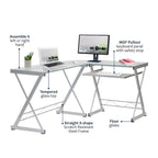 Bureau d'angle en verre trempé en L