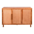Armoire de rangement 3 portes en bois blond clair avec panneaux en rotin